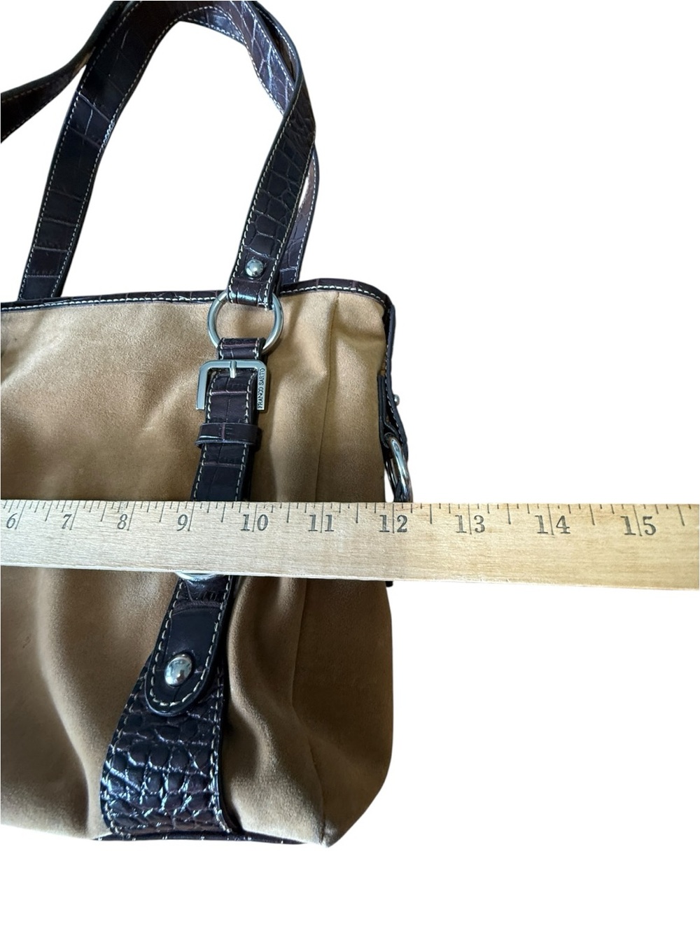 Y2K Franco Sarto Suede Gator Embossed Shoulder Bag Brown Tote - Picture 11 of 11